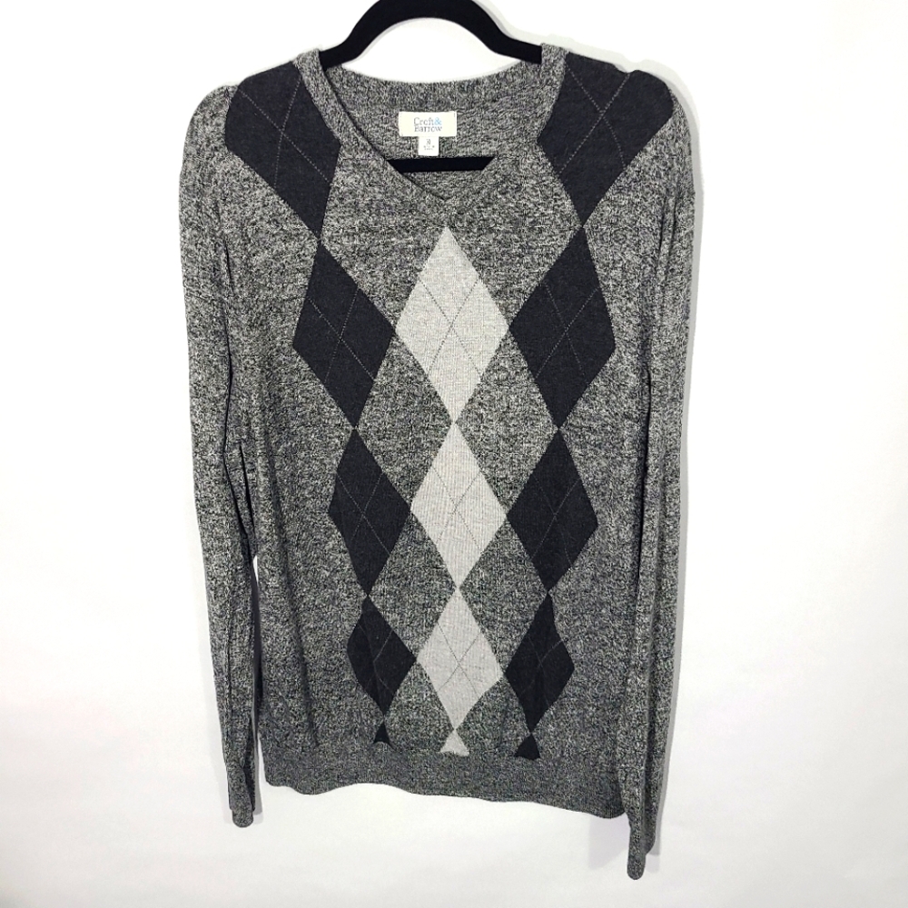 Croft & Barrow Men's Size XL Sweater Gray and Black V-neck Comfycore‎ Preppy